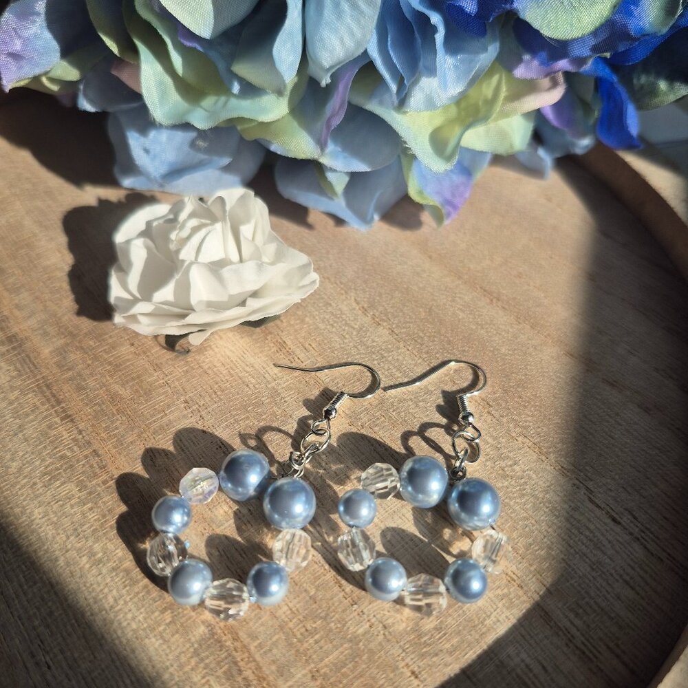 Handmade Small Blue Hoop Earrings - Picture 1 of 2